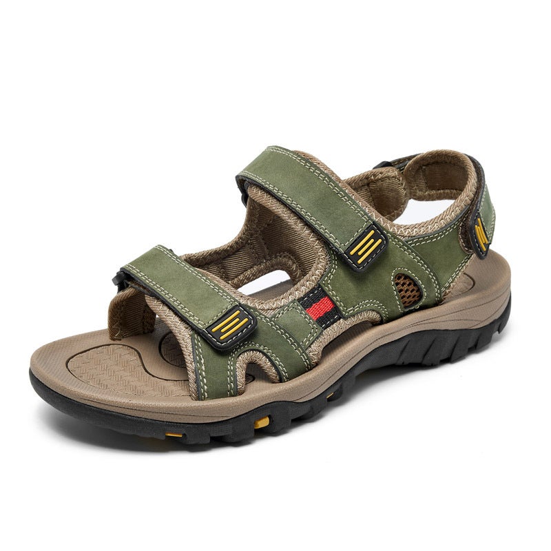 Summer Men'S Sandals Large Size Sandals Hollow Outdoor First Layer Cowhide Beach Sandals 38-48 - Image 2