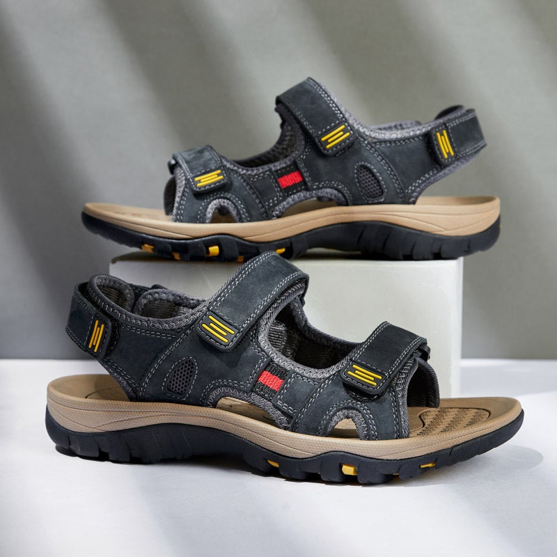 Summer Men'S Sandals Large Size Sandals Hollow Outdoor First Layer Cowhide Beach Sandals 38-48 - Image 4