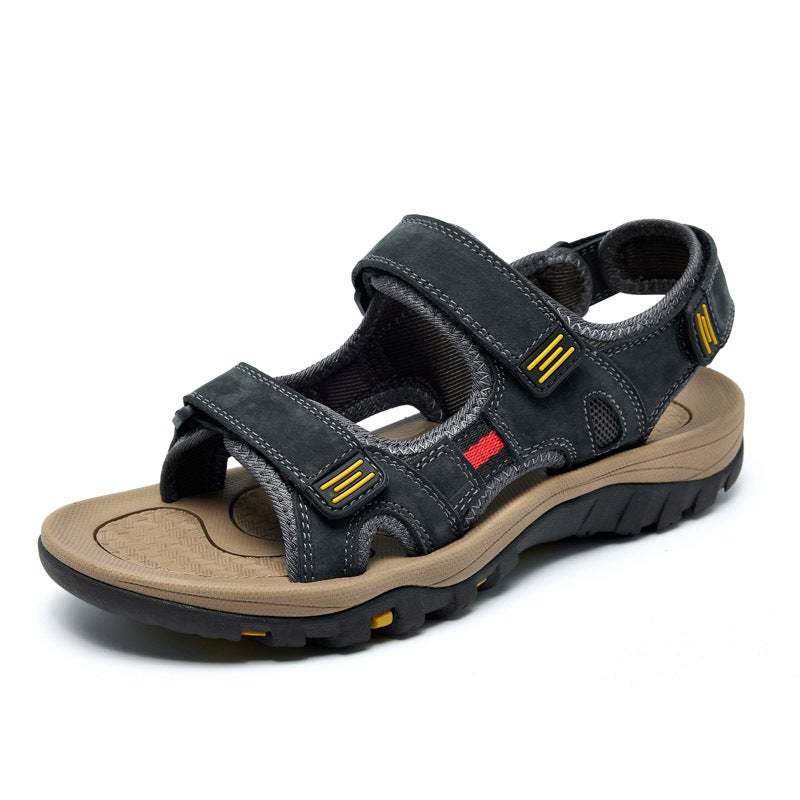 Summer Men'S Sandals Large Size Sandals Hollow Outdoor First Layer Cowhide Beach Sandals 38-48 - Image 3