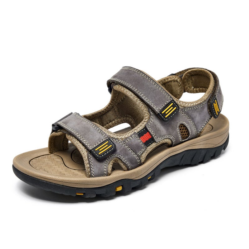Summer Men'S Sandals Large Size Sandals Hollow Outdoor First Layer Cowhide Beach Sandals 38-48 - Image 1