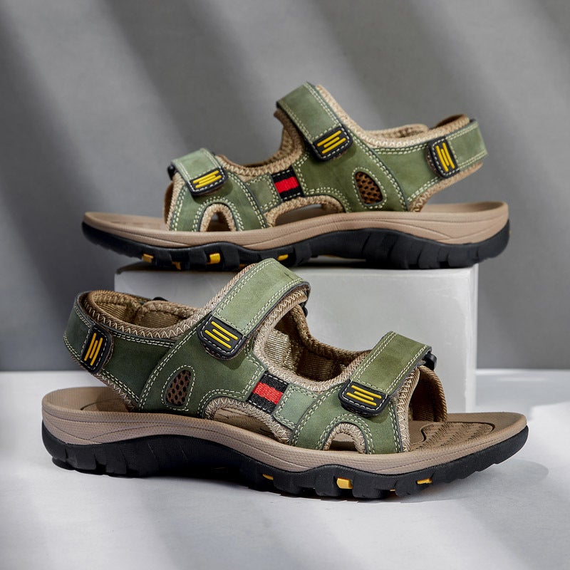 Summer Men'S Sandals Large Size Sandals Hollow Outdoor First Layer Cowhide Beach Sandals 38-48 - Image 5