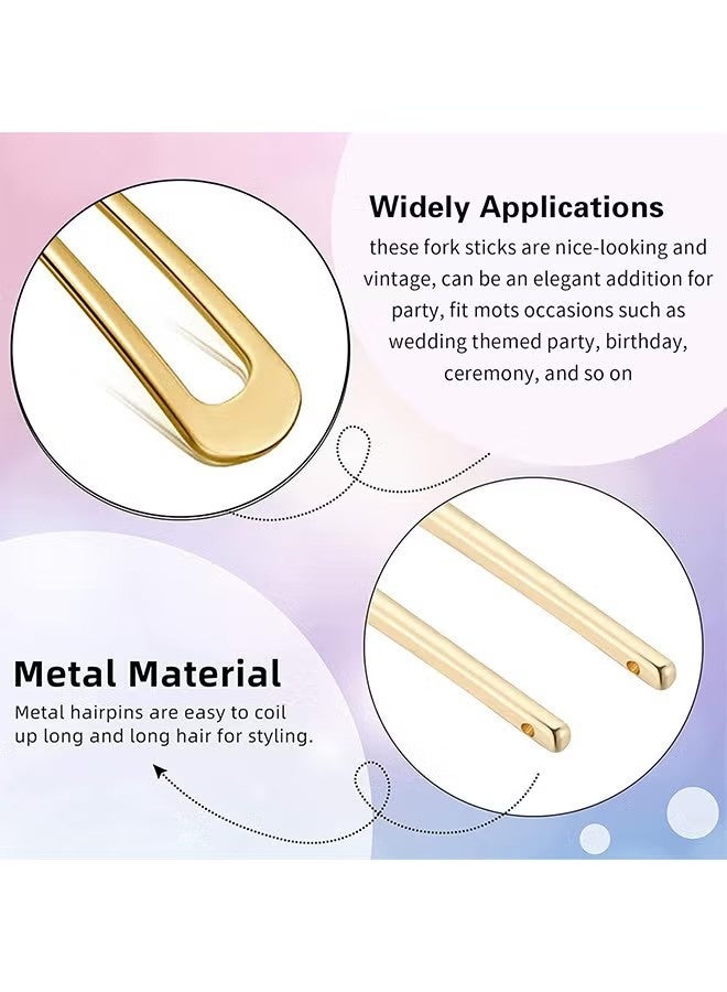 مشبك شعر على شكل حرف U، مشبك شعر معدني بسيط على شكل شوكة، مشبك شعر فرنسي ذو شوكتين، 4 قطع من مشابك الشعر على شكل كعكة للنساء والفتيات، إكسسوارات تصفيف الشعر (ذهبي وفضي) - Image 3