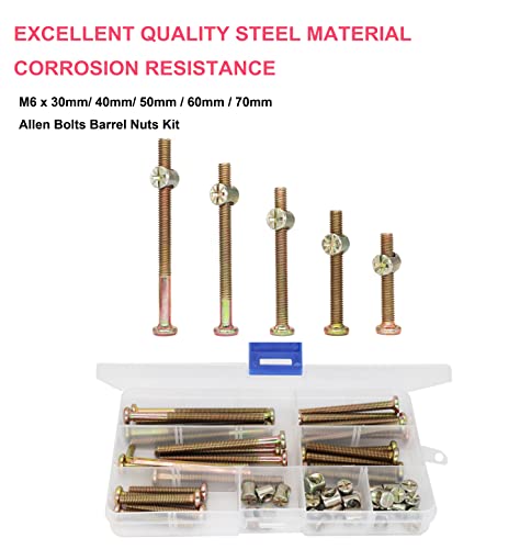 cSeao M6 Baby Crib Bolts Replacement Kit, cSeao 50pcs M6x30mm/ 40mm/ 50mm/ 60mm/ 70mm Zinc Plated Socket Cap Screw Kit for Chairs Bunkbed Cot Furniture - Image 2