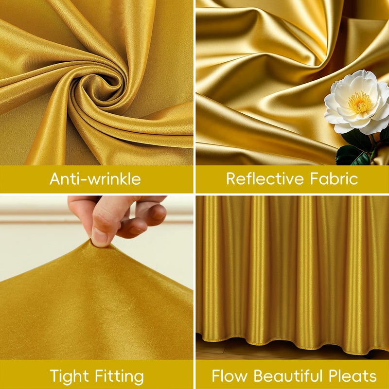 Shillance Dark Gold Satin Glitter Tablecloth for Rectangle Tables 6ft,Wrinkle Resistant Ruffles Shimmer Party Table Skirt,Washable 6FT Rectangle Table Cloth Skirt For Birthday,Baby Show,Party,Wedding,Banquet - Image 2