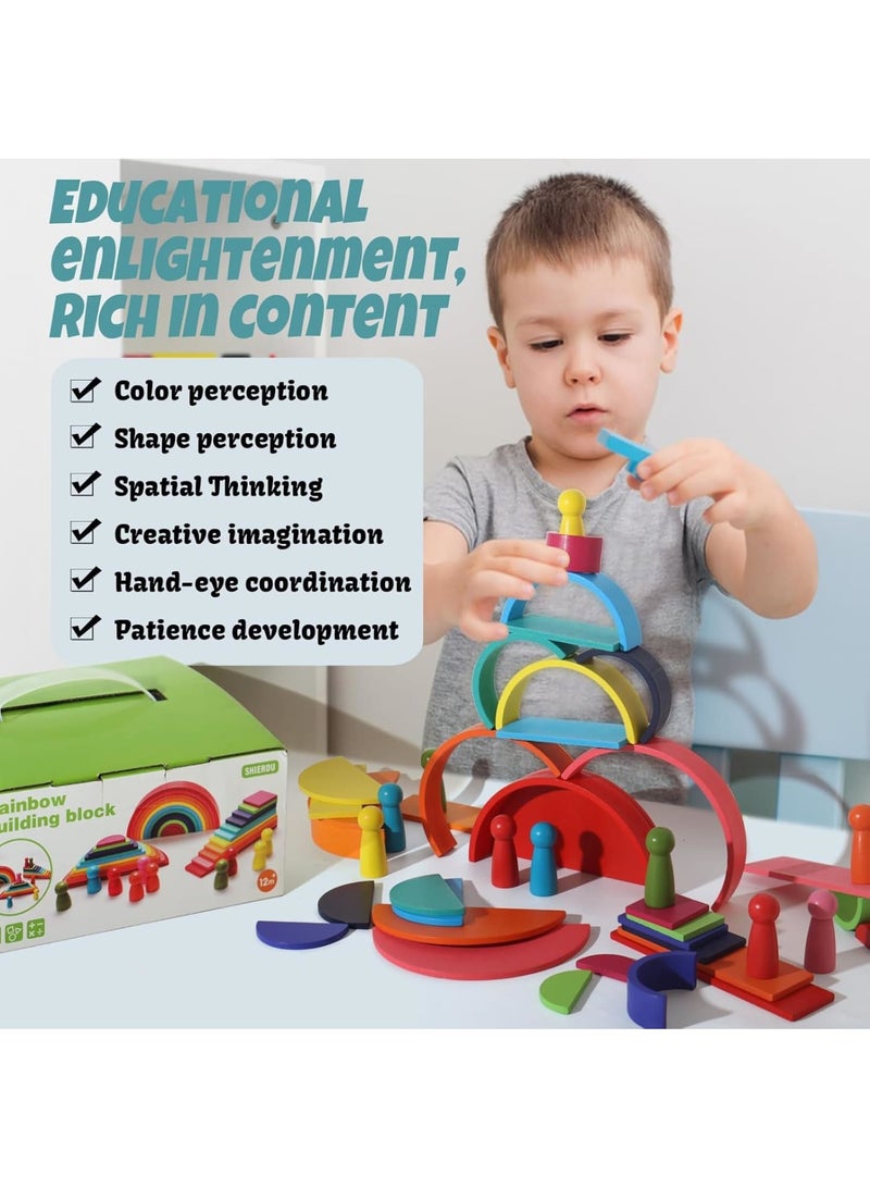 KASTWAVE Building Blocks, 4-in-1 Rainbow Stack Set, Wooden Shape Sorter Toy, Activity Toys Montessori Toys for Kids, 3, 4, 5 Years and Older Gifts for Boys and Girls 45-Piece - Image 5