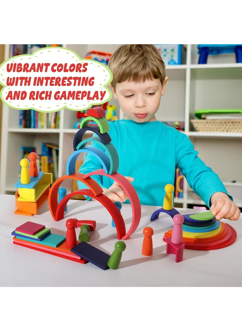 KASTWAVE Building Blocks, 4-in-1 Rainbow Stack Set, Wooden Shape Sorter Toy, Activity Toys Montessori Toys for Kids, 3, 4, 5 Years and Older Gifts for Boys and Girls 45-Piece - Image 3