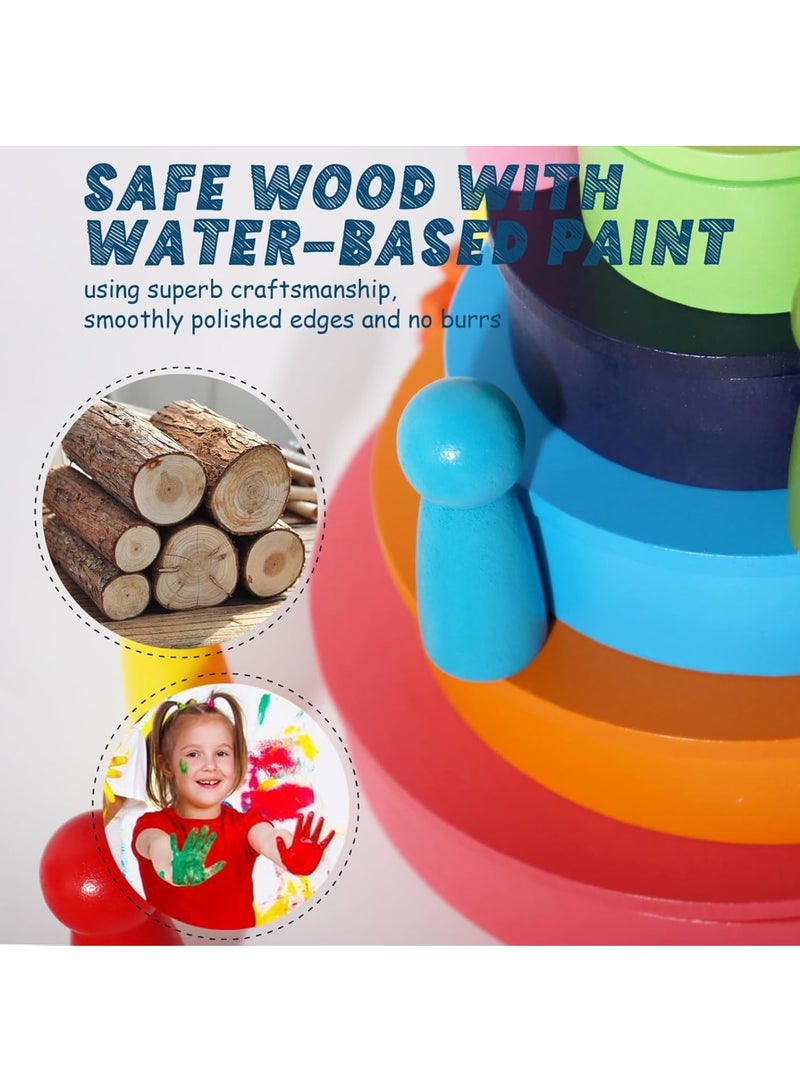 KASTWAVE Building Blocks, 4-in-1 Rainbow Stack Set, Wooden Shape Sorter Toy, Activity Toys Montessori Toys for Kids, 3, 4, 5 Years and Older Gifts for Boys and Girls 45-Piece - Image 4