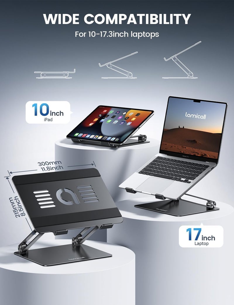 Lamicall Adjustable Laptop Stand, Portable Laptop Riser, Aluminum Laptop Stand for Desk Foldable, Ergonomic Computer Notebook Stand Holder Gift for MacBook Air Pro, More 10-17.3" Laptops, Black - Image 2
