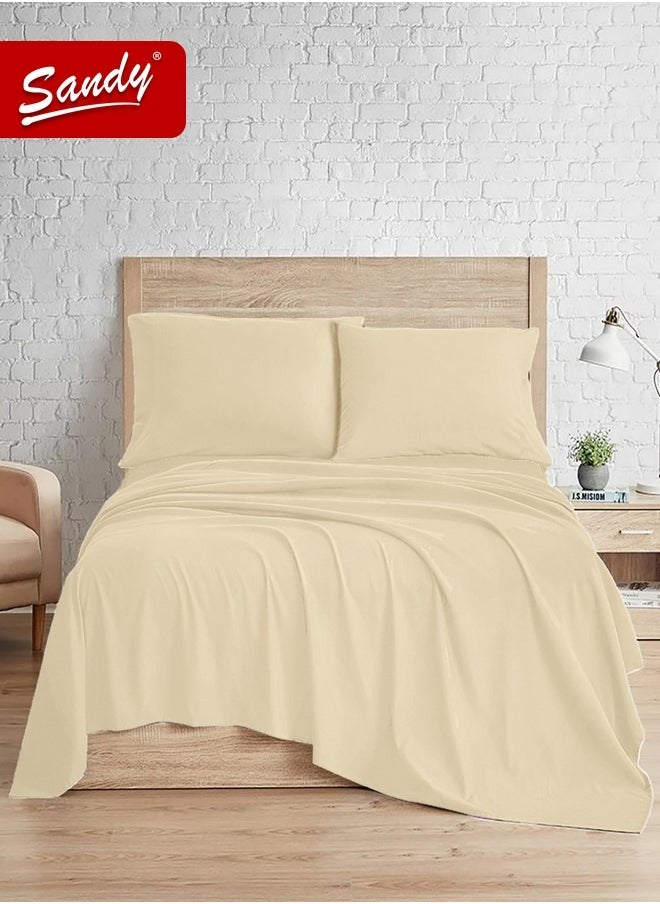 Sandy Sandy Premium Hotel Quality Flat Sheet and Pillow Cases, Bed Sheet 3 Pieces Set, Soft & Breathable and Cooling, Full Size 243 x 205 cm, Sand  - Image 1