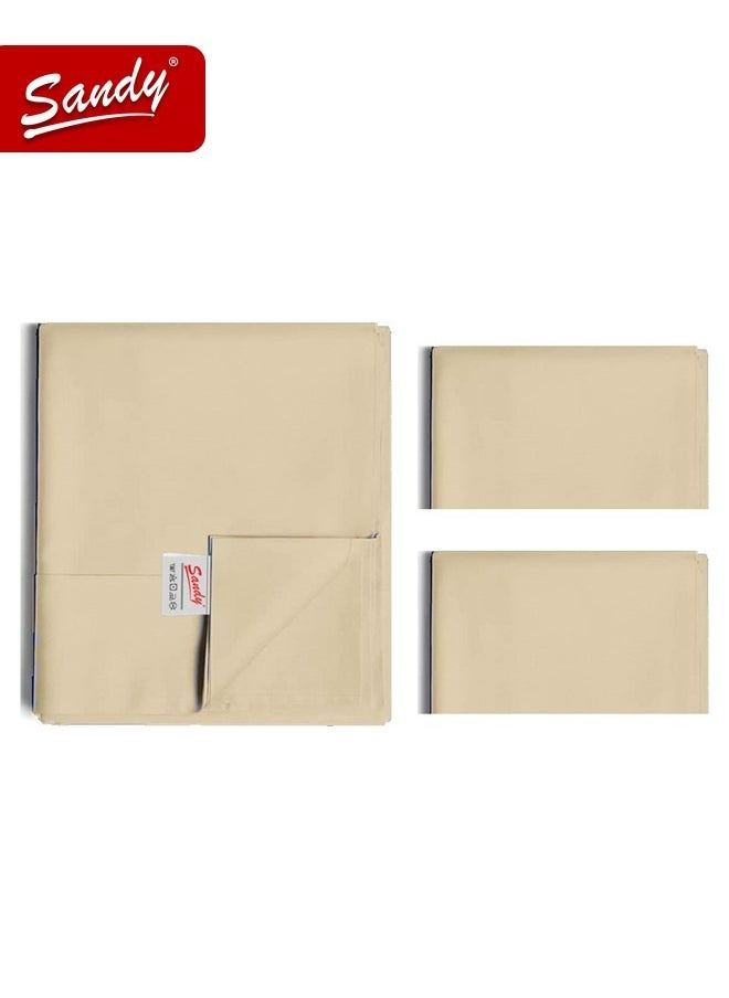 Sandy Sandy Premium Hotel Quality Flat Sheet and Pillow Cases, Bed Sheet 3 Pieces Set, Soft & Breathable and Cooling, Full Size 243 x 205 cm, Sand  - Image 2