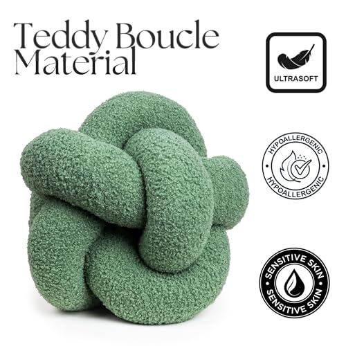 SAMIAH LUXE Sage Green Teddy Boucle Knot Pillow Ball 12", Permanently Stitched Knotted Decorative Throw Pillow, Natural Kapok Fill, Round Accent Pillow for Couch Sofa Bed, Boho Home Decor - Image 4