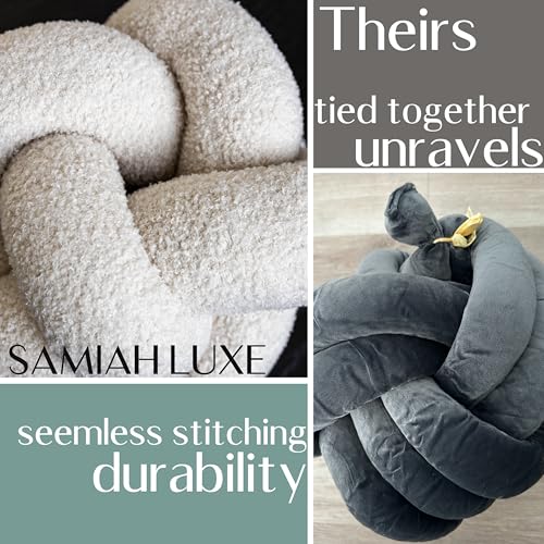 SAMIAH LUXE Sage Green Teddy Boucle Knot Pillow Ball 12", Permanently Stitched Knotted Decorative Throw Pillow, Natural Kapok Fill, Round Accent Pillow for Couch Sofa Bed, Boho Home Decor - Image 3