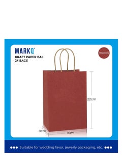 MARKQ Maroon Paper bags with handles 22 x 16 x 8 cm Small Kraft Gift bags for Birthday Party Favors, Weddings, Restaurant takeouts, Christmas (24 Bags)  - Image 2