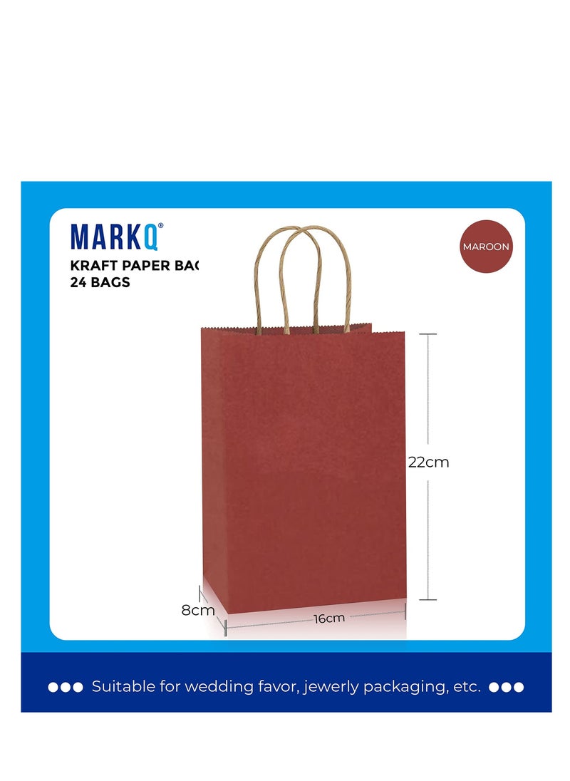 MARKQ أكياس ورقية كستنائية اللون بمقابض مقاس 22 × 16 × 8 سم أكياس هدايا كرافت صغيرة لحفلات أعياد الميلاد وحفلات الزفاف والوجبات الجاهزة من المطاعم وعيد الميلاد (24 كيسًا)  - Image 2