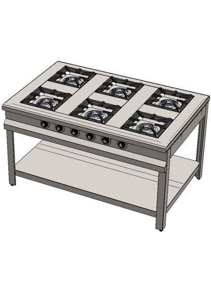 CSA Inox Karacasan Industrial LPG Cylinder Base Shelf Six-Burner 6-Burner Stove 