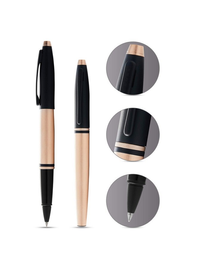 Cross Calais Brushed Rose Gold Plate and Black Lacquer Rollerball Pen AT0115-27 - Image 2