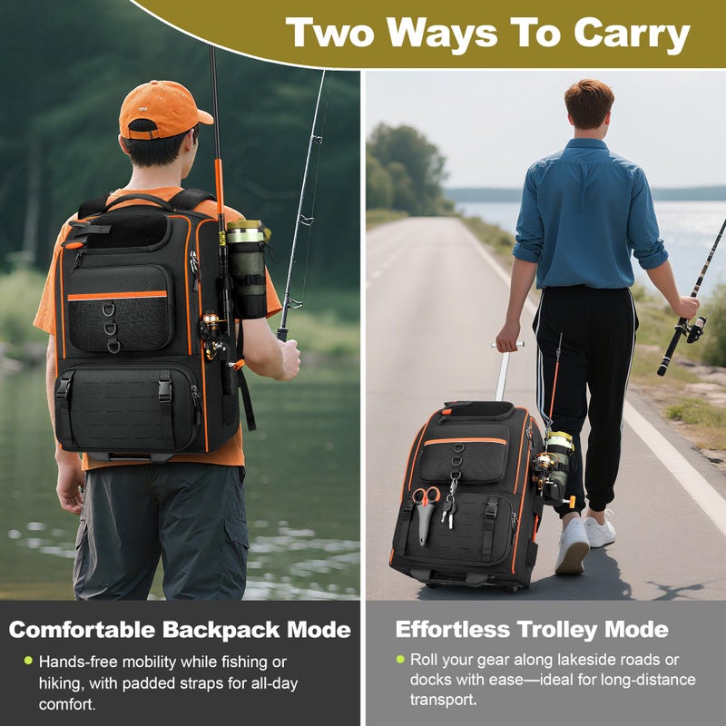 POSO Fishing Backpack with Wheels â€“ Durable Waterproof Fishing Tackle Box Bag â€“ Largeâ€‘Capacity Outdoors Gear Storage and Equipment Organizer fo r Outdoor Hiking, Camping & Gifts for Men - Image 2