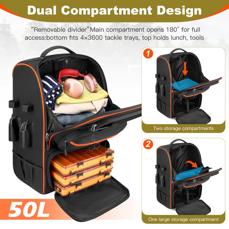 POSO Fishing Backpack with Wheels â€“ Durable Waterproof Fishing Tackle Box Bag â€“ Largeâ€‘Capacity Outdoors Gear Storage and Equipment Organizer fo r Outdoor Hiking, Camping & Gifts for Men - Image 5