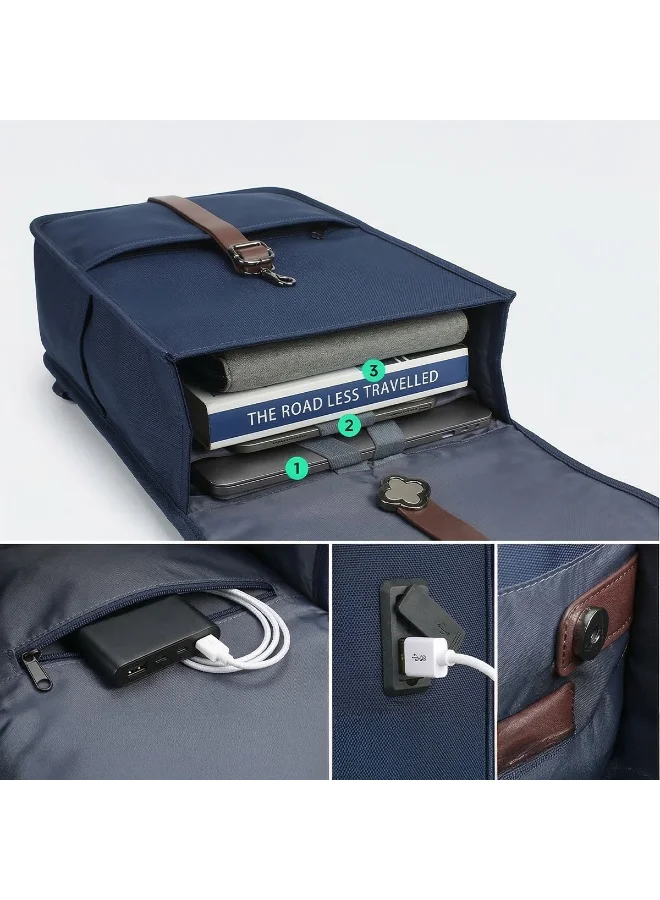 Mobcos Mobcos Back Pack Blue 813T Mobcos Back Pack Blue 813T Waterproof Anti-Theft Laptop Backpack with USB Charging Port – Premium Oxford Leather Travel Backpack for Men & Women, Stylish Slim School & Business Bag  | Best Price UAE