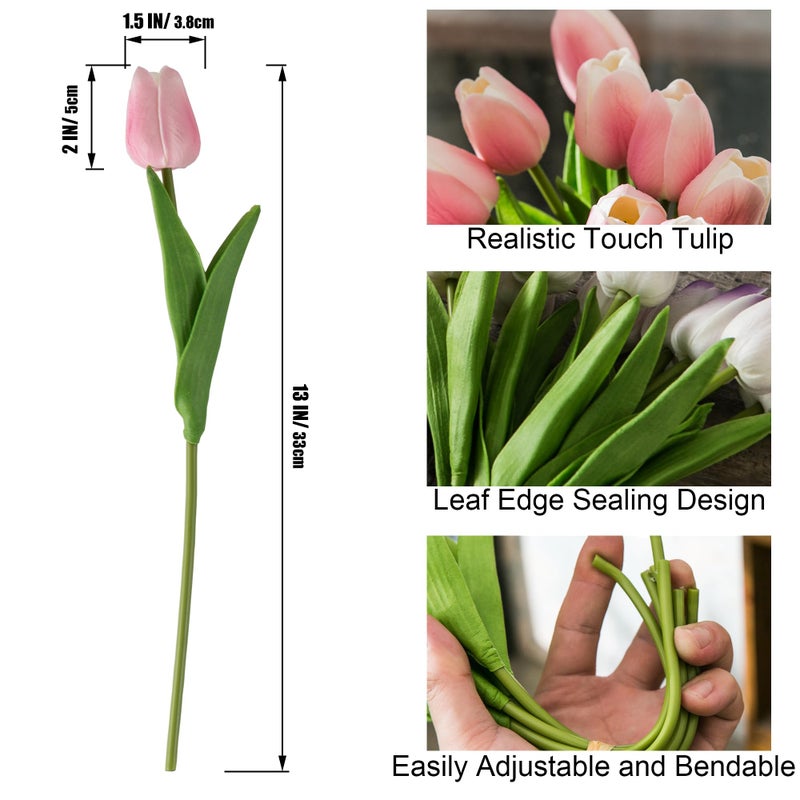 Tanvecle 20pcs Pink and White Artificial Tulip Flowers, Silk Fake Flowers 13" for Mother's Day, Easter, Valentineâ€™s Day Gifts in Bulk, Home, Kitchen, Wedding Decorations - Image 2