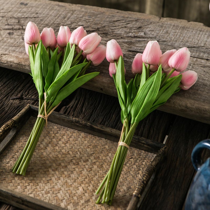Tanvecle 20pcs Pink and White Artificial Tulip Flowers, Silk Fake Flowers 13" for Mother's Day, Easter, Valentineâ€™s Day Gifts in Bulk, Home, Kitchen, Wedding Decorations - Image 4