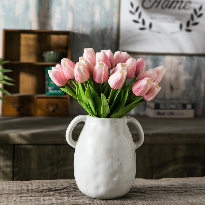 Tanvecle 20pcs Pink and White Artificial Tulip Flowers, Silk Fake Flowers 13" for Mother's Day, Easter, Valentineâ€™s Day Gifts in Bulk, Home, Kitchen, Wedding Decorations - Image 3