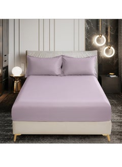 Donetella Bedding Fitted Sheet 3-Pcs King Size Solid Bed Sheet Set Fits(180x200CM) With Pillowcases And 35 CM Extra Deep Brushed Microfiber Bed Sheet,Lilac  - Image 1