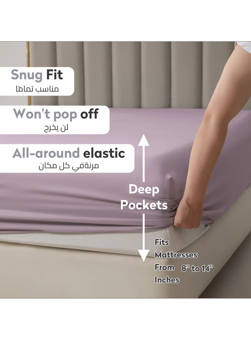 Donetella Bedding Fitted Sheet 3-Pcs King Size Solid Bed Sheet Set Fits(180x200CM) With Pillowcases And 35 CM Extra Deep Brushed Microfiber Bed Sheet,Lilac