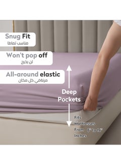 Donetella Bedding Fitted Sheet 3-Pcs King Size Solid Bed Sheet Set Fits(180x200CM) With Pillowcases And 35 CM Extra Deep Brushed Microfiber Bed Sheet,Lilac  - Image 2