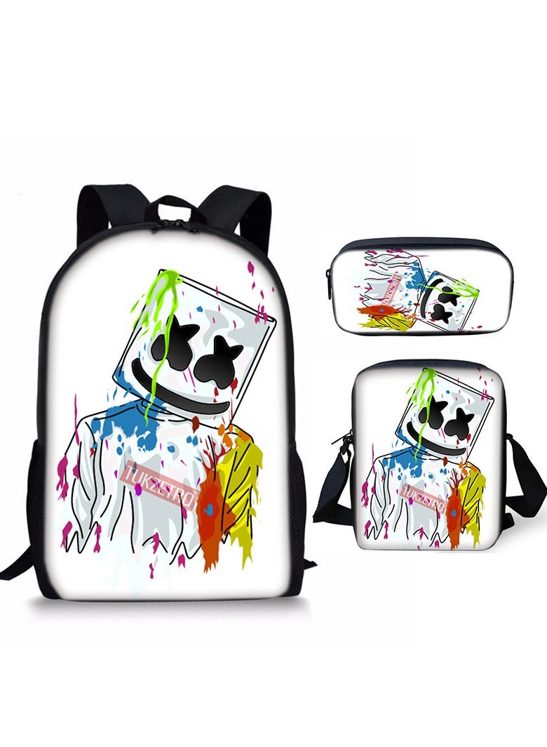 Marshmello Three-piece Backpack And Shoulder Bag Set