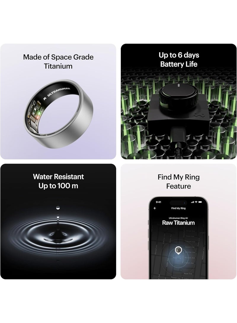 التراهيومان Ultrahuman Ring AIR – جهاز ذكي قابل للارتداء لتتبع النوم المتقدم، مع مراقبة تغيّر نبضات القلب ودرجة الحرارة، وتتبع التمارين والحركة والتعافي، مقاوم للماء – تيتانيوم خام، مقاس 10 - Image 2