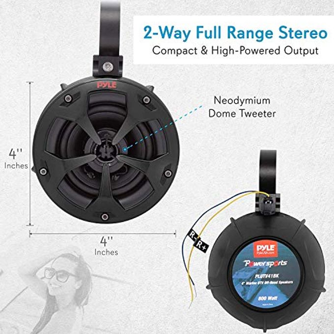 Pyle 2-Way Dual Waterproof Off-Road Speakers, 4 Inch 800 Watt Marine Grade Wakeboard Tower Speakers System, Full Range Outdoor Audio Stereo Speaker For Atv, Utv, Quad, Jeep, Boat Plutv41Bk, Black - Image 3