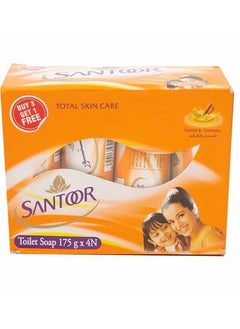 Santoor total skin care toilet soap sandal tumeric Pack of 4 X 175 gm 