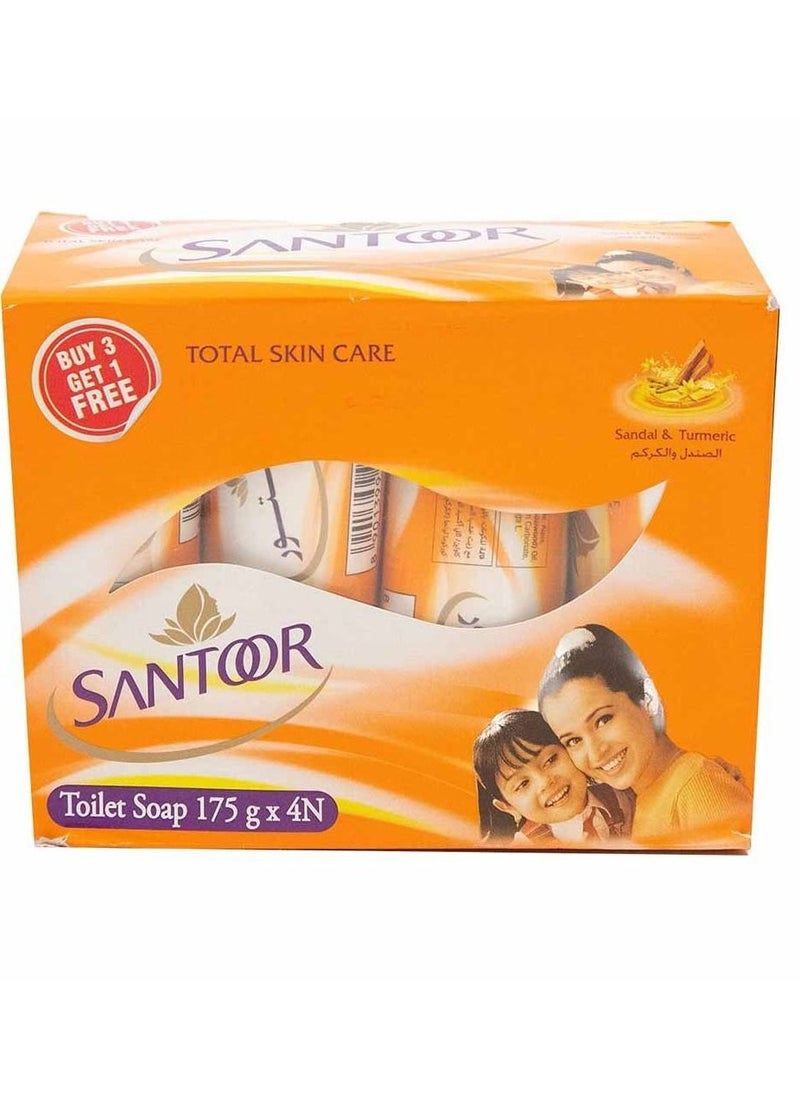 Santoor صابون التواليت للعناية الكاملة بالبشرة برائحة الصندل والكركم عبوة من 4 قطع × 175 جم 