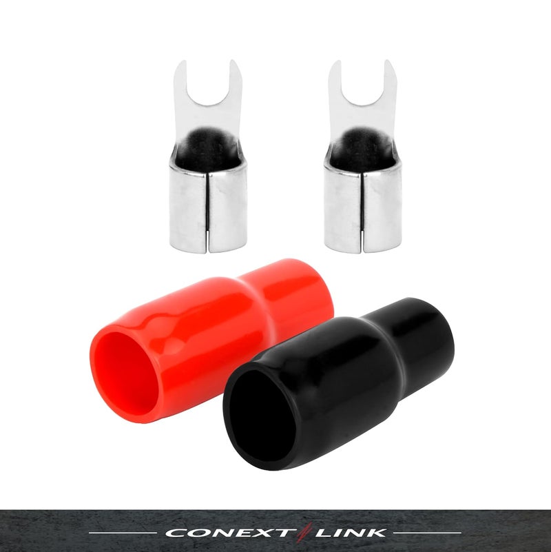 Conext Link 20pcs Barrier Spade Fork Terminal Connector 4 GA AWG Gauge Crimp Red Black Boot （16554） - Image 3