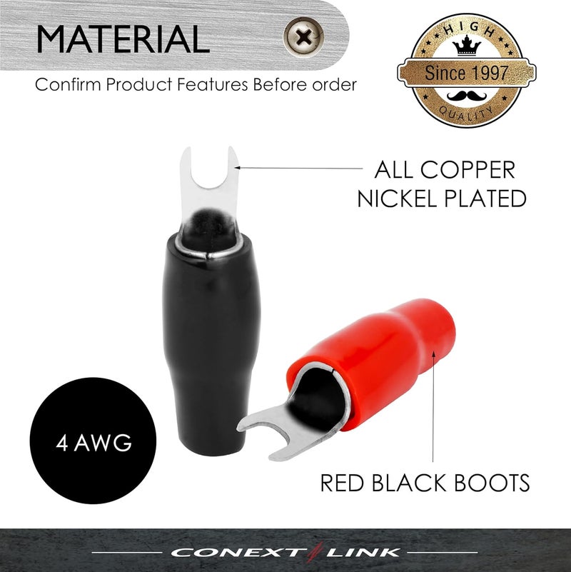 Conext Link 20pcs Barrier Spade Fork Terminal Connector 4 GA AWG Gauge Crimp Red Black Boot （16554） - Image 2