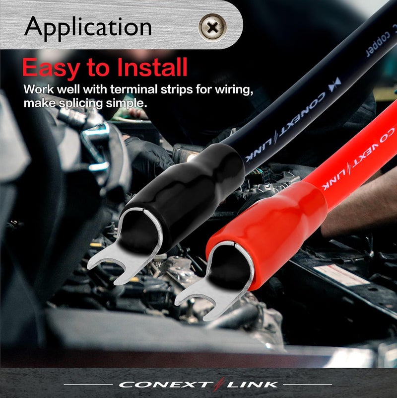 Conext Link 20pcs Barrier Spade Fork Terminal Connector 4 GA AWG Gauge Crimp Red Black Boot （16554） - Image 5