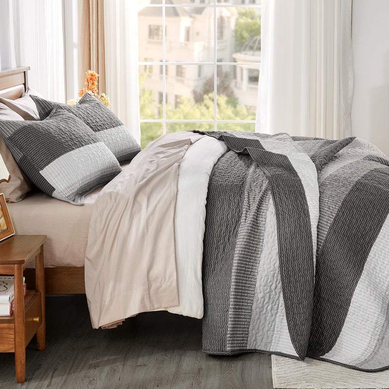 Andency California King Quilt Set - Dark Grey Lightweight Soft Quilt Cal King - Summer Bedspread California King Size - Bedding Coverlet for All Seasons (Includes 1 Quilt, 2 Pillow Shams) - Image 3