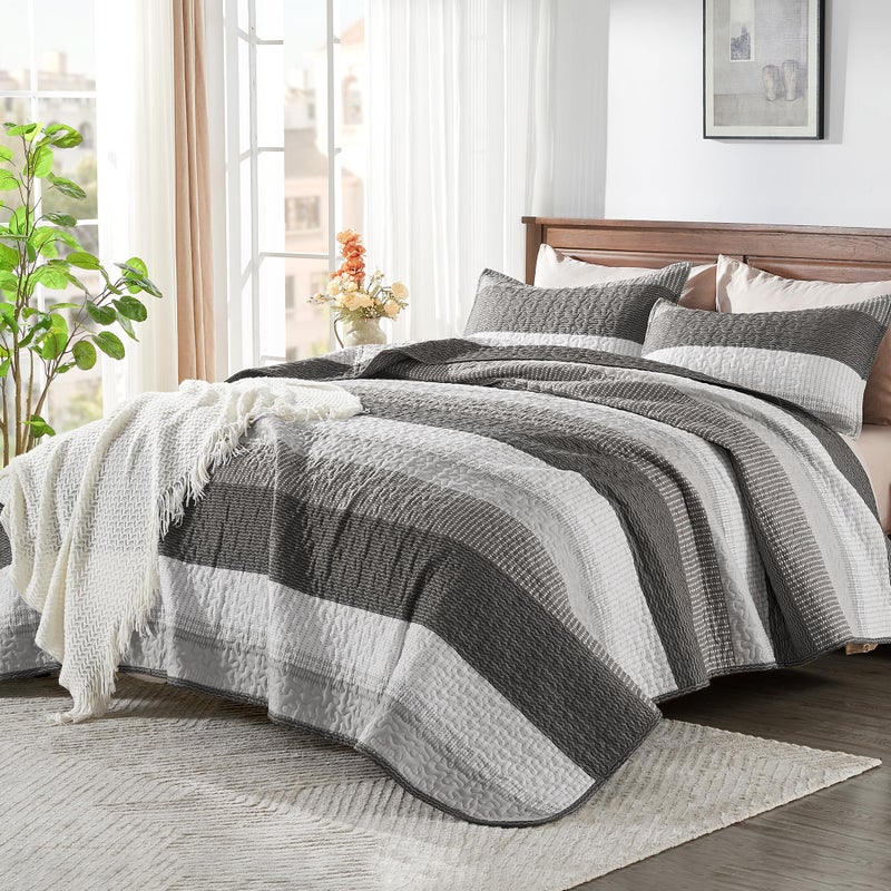 Andency California King Quilt Set - Dark Grey Lightweight Soft Quilt Cal King - Summer Bedspread California King Size - Bedding Coverlet for All Seasons (Includes 1 Quilt, 2 Pillow Shams) - Image 2