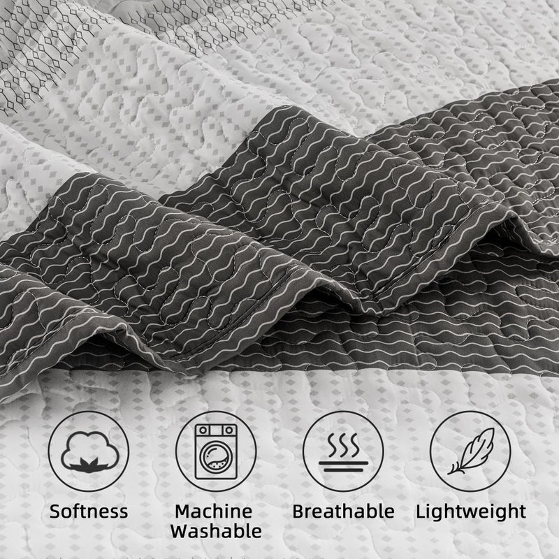 Andency California King Quilt Set - Dark Grey Lightweight Soft Quilt Cal King - Summer Bedspread California King Size - Bedding Coverlet for All Seasons (Includes 1 Quilt, 2 Pillow Shams) - Image 5