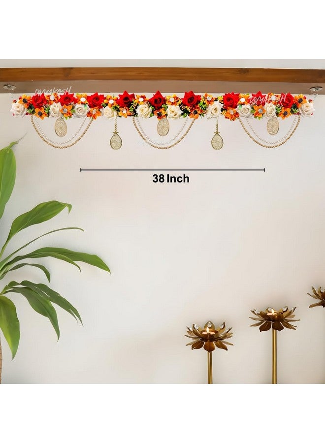 Virushka Handicraft Rose & Pearl Door Toran For Home Decoration And Office Decor|Door Hanging For Door Decoration, Thoranam/Thorans For Main Entrance Door, Latest Bandarwal For Home Door | - 38 Inch - Image 3