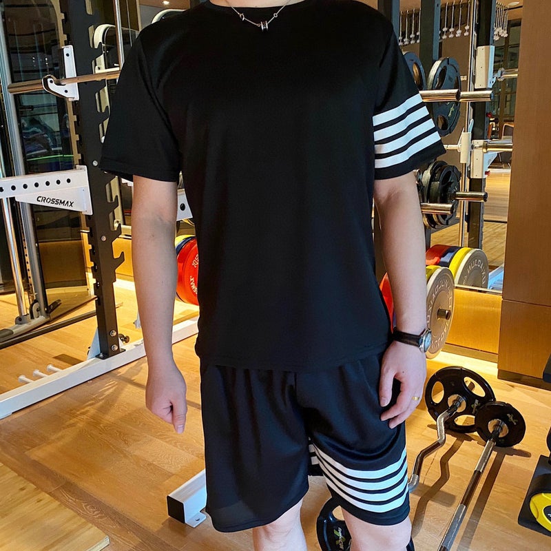 Generic Sports Two-piece Set Mens Short-sleeved T-shirt Casual Running Shorts Womens tb Couples Four-bar Quick-drying Suit Black 