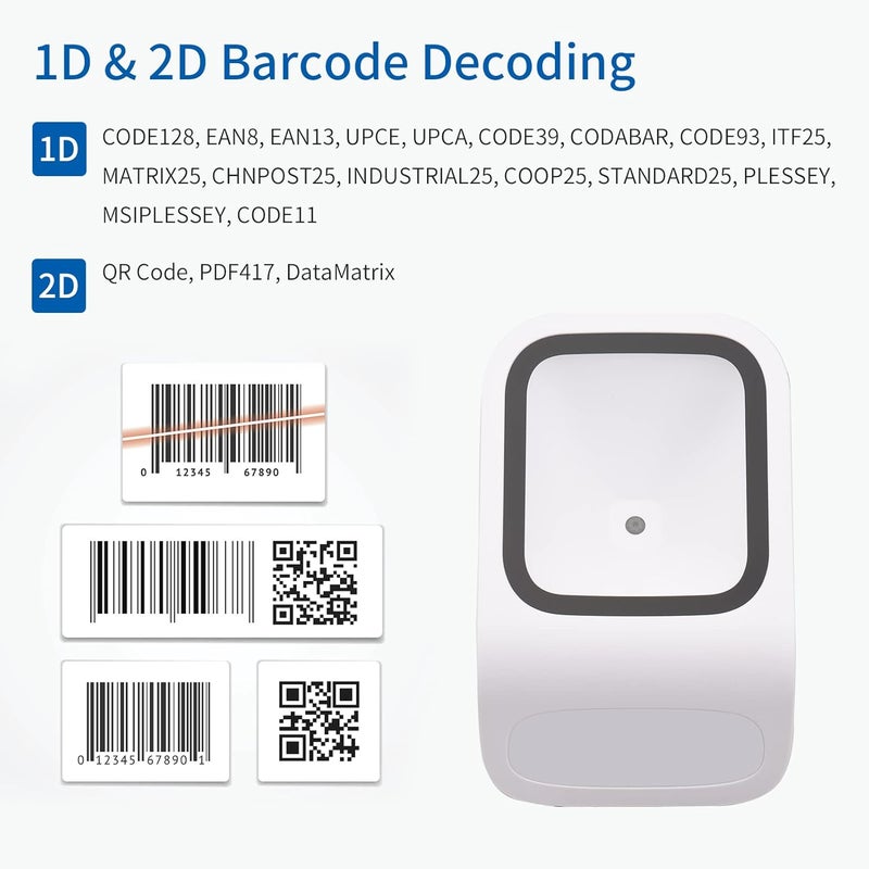 1D 2DQR Desktop Barcode Scanner Platform Hands-Free USB Wired Barcode Reader Scanner Plug and Play Window Compatible Large Scan Window Retail Mobile Payment Computer Screen Scan for Android - Image 3