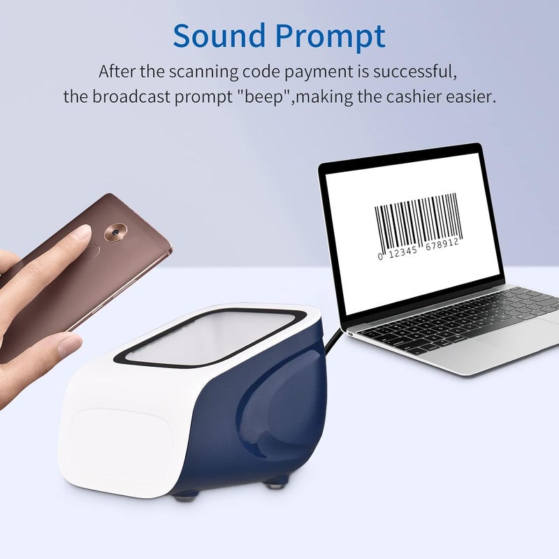 1D 2DQR Desktop Barcode Scanner Platform Hands-Free USB Wired Barcode Reader Scanner Plug and Play Window Compatible Large Scan Window Retail Mobile Payment Computer Screen Scan for Android - Image 4