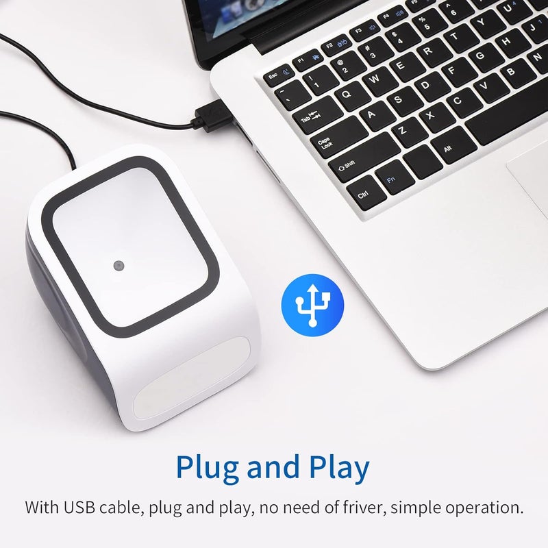 1D 2DQR Desktop Barcode Scanner Platform Hands-Free USB Wired Barcode Reader Scanner Plug and Play Window Compatible Large Scan Window Retail Mobile Payment Computer Screen Scan for Android - Image 5
