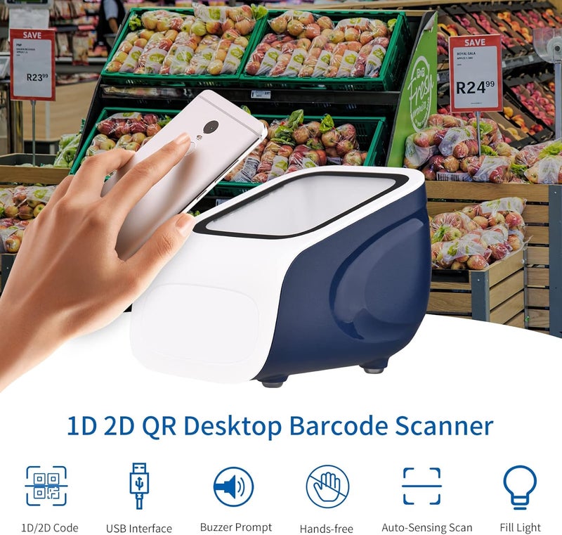 1D 2DQR Desktop Barcode Scanner Platform Hands-Free USB Wired Barcode Reader Scanner Plug and Play Window Compatible Large Scan Window Retail Mobile Payment Computer Screen Scan for Android - Image 2