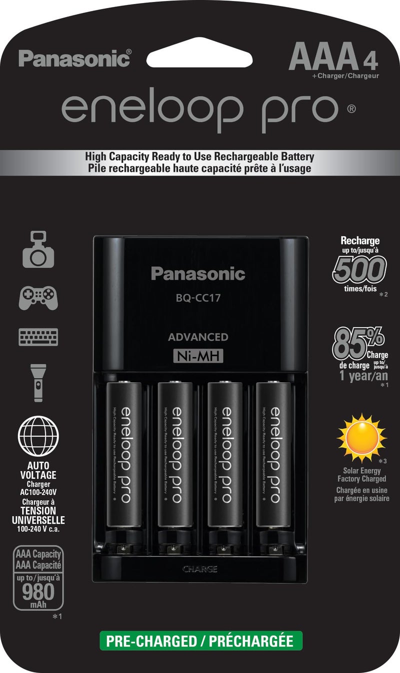 Eneloop Panasonic K-KJ17K3A4BA Advanced Battery Charger Pack with 4 AAA pro High Capacity Ni-MH Rechargeable Batteries - Image 1