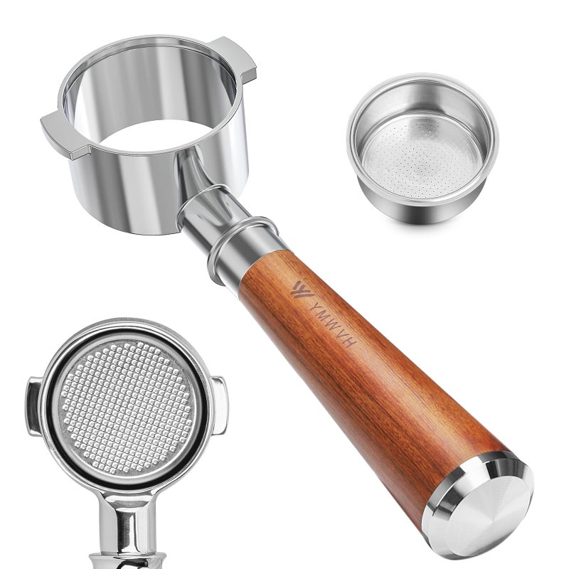 YMWVH 51mm Bottomless Portafilter 2 Ears for Delonghi Stilosa ECP3420/EC155/BCO430/EC260,Stainless Steel Filter Basket and Walnut Handle - Image 1