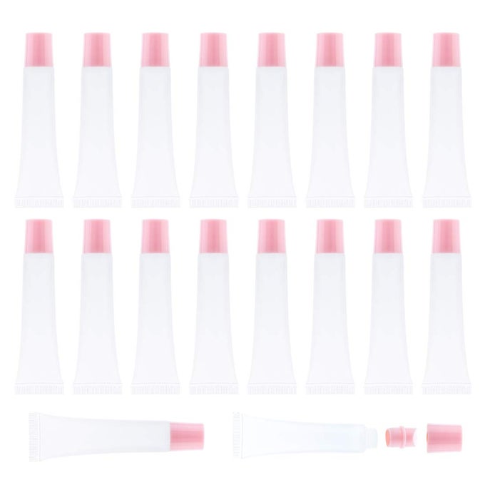 50PCS 15ML LIP GLOSS SQUEEZE TUBES LIGHT PINK LIP GLOSS CONTAINERS EMPTY REFILLABLE SOFT CLEAR TUBES FOR DIY LIPGLOSS BALM COSMETIC LIGHT PINK