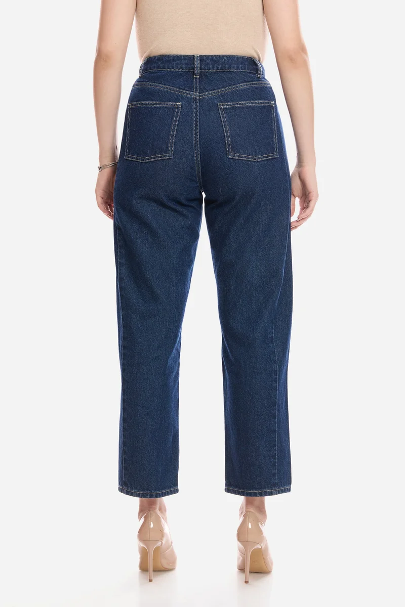 Virgio  Solid Cotton Denim Barrel Fit Pants for Women for Women | Best Price UAE